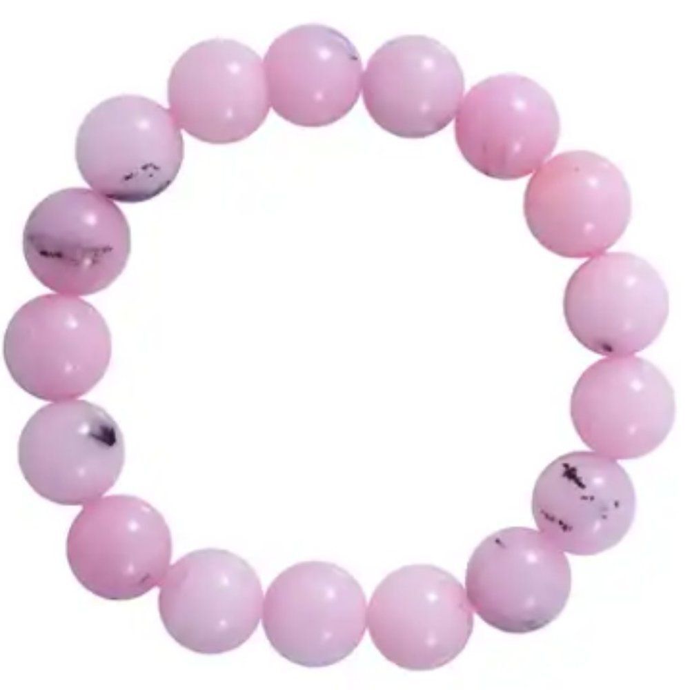 Pink and Black Agate Beaded Stretch Bracelet